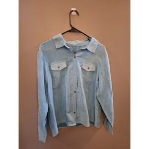 Women's Croft & Barrow faux suede turquoise button-up Collar shirt jacket L